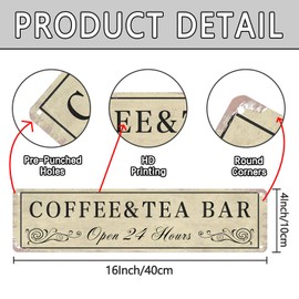 Metal Tin Sign Coffee and Tea Bar Retro Decor Art Sign Inspirational Decoration Home Kitchen Bar Cafe Club Cave Wall Decor Vintage Sign 16x4 Inch