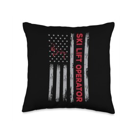 Ski Lift Operator Jobs Design Gondola Attendant USA Flag Ski Lift Operator Apparel Chairlift America Throw Pillow, 16x16, Multicolor