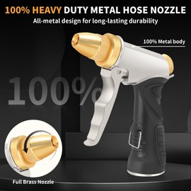 Hose Nozzle, 100% Heavy Duty Metal Garden Hose Nozzle,Hose Sprayer Nozzle with Full Brass Tip, High Pressure Water Hose Nozzles with Adjustable Spray Patterns for Watering Plants, Car & Pet Washing