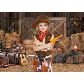 ASDCXZ Western Cowboy Background 3 x 2 m, Wild West Rustic Wooden Barn House Rodeo Photo Wall Background, Vinyl Photo Box Background for Western Party Decoration, Portrait Photo Studios Backgrounds