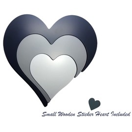 Wooden Love Hearts Home Decorations - Pack of 3 | Dark Grey, White & Grey Living, Bedroom, Dining Room or Hallway Shelf Decor | Free Standing Hotel & Home Ornaments | House Decoration Gift Ideas