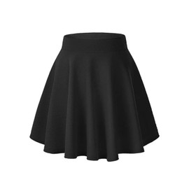Women's A-Line Elastic High Waist Flare Work Midi Stretchy Skirt (L,Black)