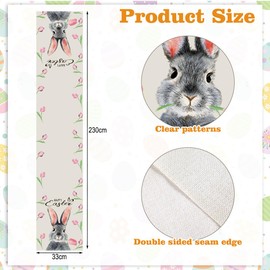 Tulip Rabbit Easter Table Runner, Washable Flowers Seasonal Table Runner, Spring Kitchen Dining Table Decoration, Easter Table Decoration for Indoor and Outdoor Holiday Party Living Room Decor, 33 x