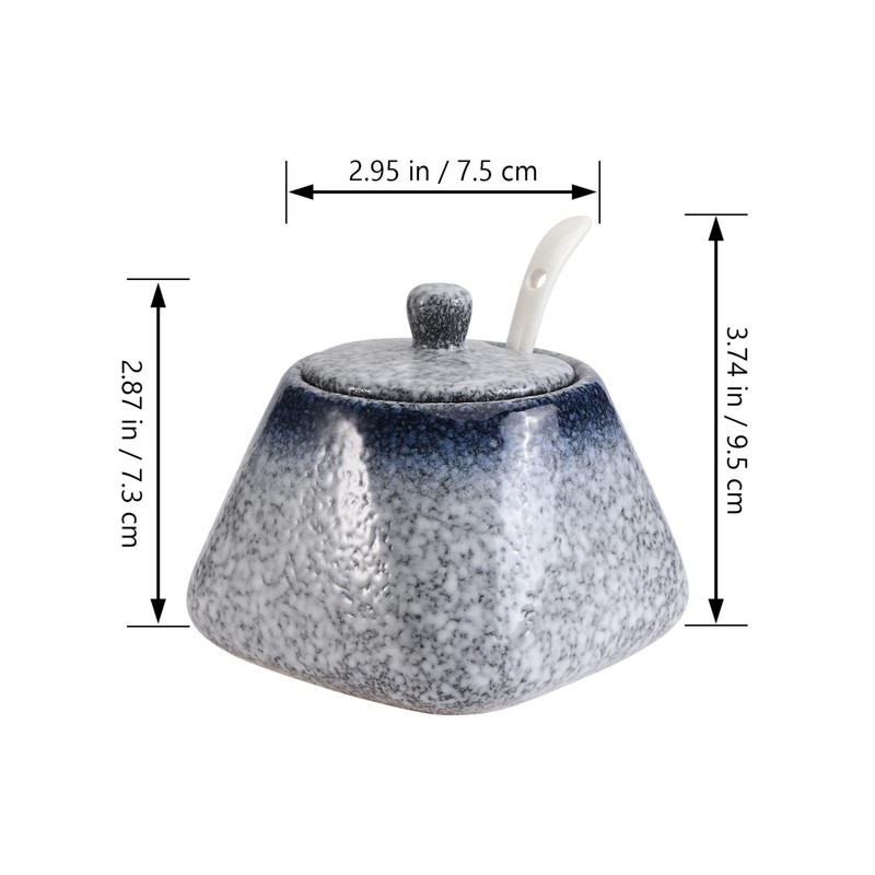 Mobestech Simple Ceramic Condiment Jar with Lid and Spoon Blue