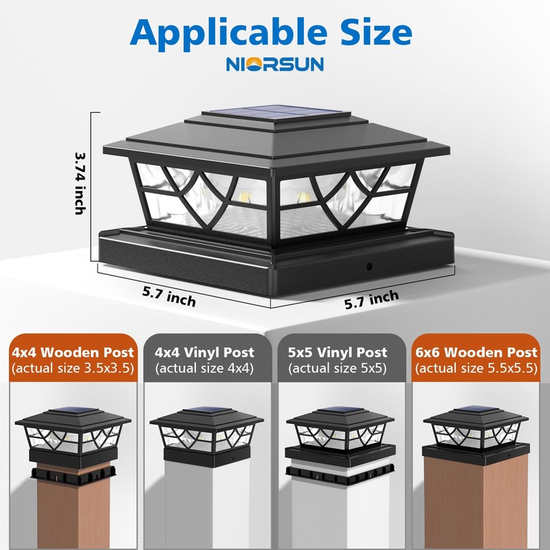 NIORSUN Solar Post Lights Outdoor 12 Pack, 2 Modes LED,