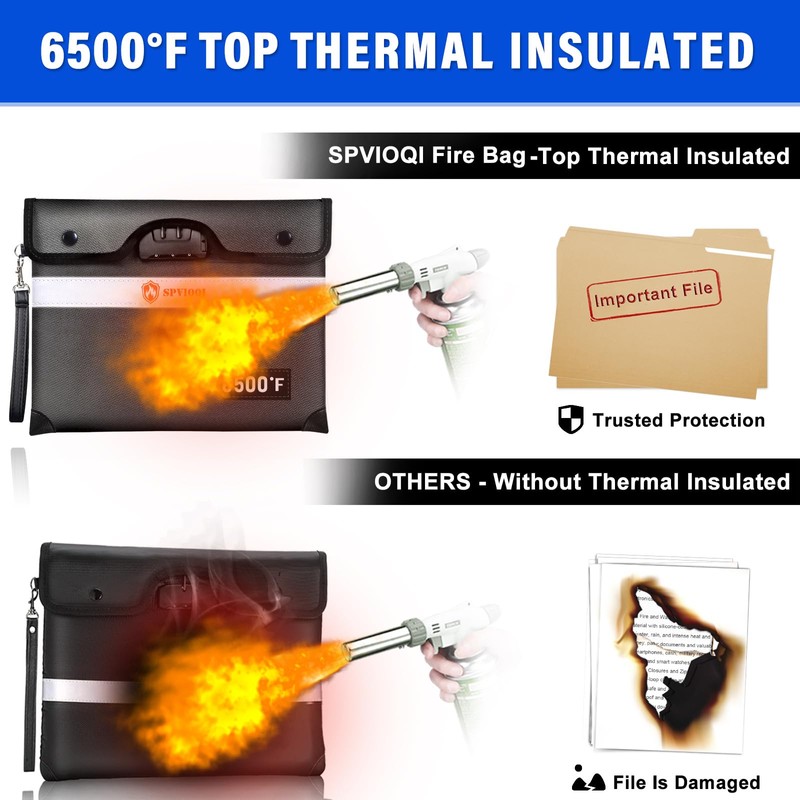 6500°F Upgraded Fireproof Document Bag with Lock, Fire proof Money