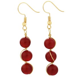 Nupuyai Stone Drop Earrings for Women, Wire Wrapped Triple Ball Beaded Dangle Hook Earrings for Ladies, Carnelian