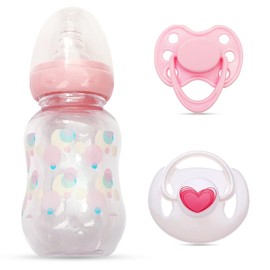 Pink Style Pacifier and Bottle 2 Piece Set Safest Reborn Baby Doll Accessories（Comes with an Extra Pink Magnetic Pacifier）-01