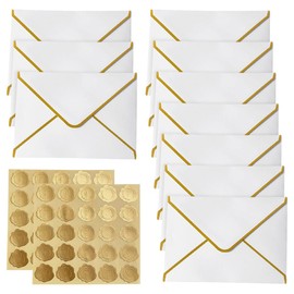 50 Pieces 13.5 x 18.5 cm Thick Greeting Card Envelopes Blank Invitation Envelopes A7 Elegant Envelopes Decorative Paper Envelopes with 50 Stickers for Wedding Party White