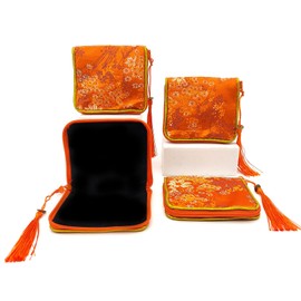 Golden Amy 4pc Zipper Jewelry Pouches Brocade Cosmetic Bags Embroidered Coin Purses Wallets for Women - Orange