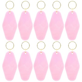 Nwsrayu 10pcs Blank Hotel Keychains Bulk Vintage Motel Keychain Vinyl Keychains Gold Ring (Translucent Pink), Translucent Pink, 3.7 inch