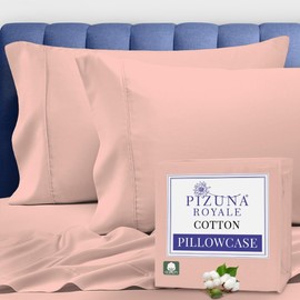 Pizuna 100% Luxury Cotton King Size Pillow Case Rose, 1000 Thread Count 100% Long Staple Cotton Sateen Pillowcase, Pillow Covers with Stylish 4" Hem (Combed Cotton King Pillowcase Set of 2)