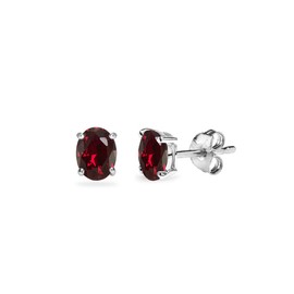 Red Earrings for Women Sterling Silver Studs 5x3mm Oval Synthetic Ruby Stud Earring for Bridesmaids Trendy Fashion
