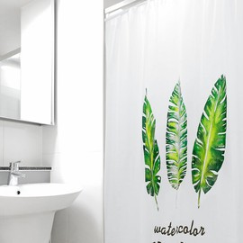 POSART CN Shower Curtain (Palm Leaves)/Bathroom Curtain with Hooks Waterproof Curtain / 포스아트 CN 샤워커튼(야자잎)/고리포함 욕실커튼 방수커튼
