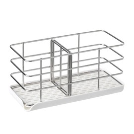 Stainless Steel Sink Organiser with Tray Drainer, Sponge Brush Soap Holder Rack Adjustable Spacer Auto Overflow Bathroom Kitchen Tidy Holder, No Drilling Accessory