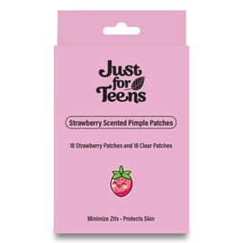 Just For Teens Strawberry Scented Pimple Patches, 36 Count, 18 Strawberry Shape and 18 Clear patches, Minimizes Zits