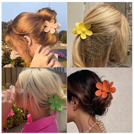 Aneneiceera Vintage Acrylic Flower Hair Claw Clip Neon Daisy Hair Jaw Clip Orange Ponytail Claw Barrette Minimalist Floral Hair Clip Hair Accessories for Women (Green)