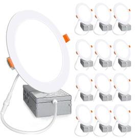 Aophatop 12 Pack 6 Inch 6000K Daylight Ultra-Thin LED Recessed Ceiling Light with Junction Box, 1080LM Brightness, LED Light Canless Wafer Downlight 12W 110W Eqv Can-Killer Downlight.