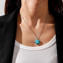 TseanYi Boho Turquoise Star Pendant Neckalce Silver Turquoise Choker Necklace Blue Stone Star Necklace Vintage Star Turquoise Necklace Chain Jewelry for Women and Girls