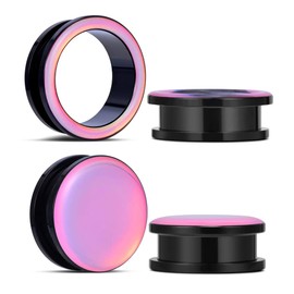 COOEAR 2 Pairs Stainless Steel Black Ear Gauges Retro-reflective Sheeting Tunnels and Plugs.