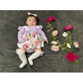 Newborn Baby Girl Romper Dresses Long Sleeve Tops Floral Ruffle Jumpsuit Headband Outfit Set Purple 3-6 Months