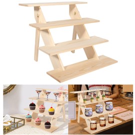 ZYP 4-Tier Wooden Retail Display Riser Wooden Display Stand Wood Cupcake Stands Tool Free Rustic Risers Table Display Stand for Vendors Home Wedding Party