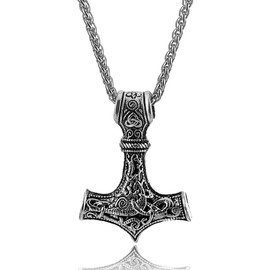 HORHEAR Nordic Viking Hombres Acero Inoxidable Thor Hammer Mjolnir Collar Colgante Amuleto Joyería Escandinava (Estilo1)