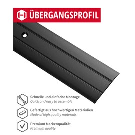 Gedotec Transition Profile for Screwing Aluminium Black 100 cm Length 1 m Width 37 mm 1 Piece Transition Rail for Floors Aluminium Floor Strip Perforated Transition Strip Floor Profile for Door Threshold