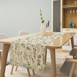 Vintage Mushroom Table Runner Rustic Farmhouse Wildflower Botanical Herbs Retro Boho Nature Plants Spring Summer Seasonal Dinner Runner for Kitchen Cabin Home Holiday Party 13x36in