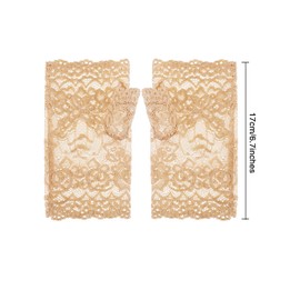 Skylety Women Lace Gloves Short Fingerless Floral Gloves for 1920s Tea Party Halloween Costume Opera Wedding Bridal(Khaki)
