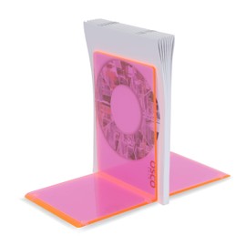 OSCO Acrylic Bookends with Clear Rubber Pads Non Slip, Stylish Book Supports for Desk, Office, Shelf, Home, Modern Design, H17.2 x W12 x D12 cm, Neon, Medium, 2 Pieces