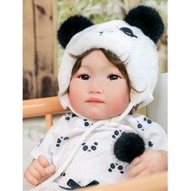 Cloveray Reborn Baby Dolls, 18 Inch Large Realistic Soft Body Asian Baby Doll with Panda Outfit, Brown Glass Eyes, Gift for Girls Ages 3+, Comforting Companion, Pretend Play, Collectible