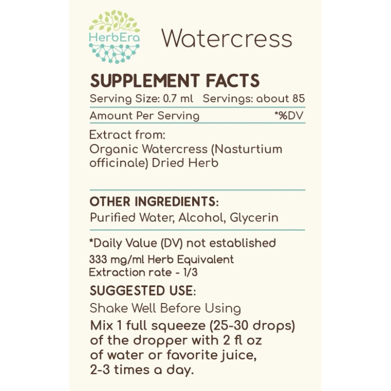 HerbEra Watercress Tincture, Organic Watercress (Nasturtium Officinale) - 4 fl