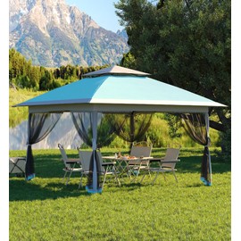 Garvee 13x13FT Pop Up Gazebo, Canopy Tent with Mosquito Netting,Outdoor Gazebos for Backyard & Patio Furniture - Pop Up Tent with Wheeled STO-N-Go Cover Bag (Light Blue+Light Grey, 13x13 Netting)