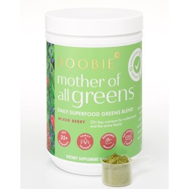 Boobie Mother of All Greens | Your New Family Ritual, Daily Super Greens Powder with 35+ Essential Nutrients for Moms & Families | Vegan, Gluten Free, & Sugar Free | Mixed Berry Flavor, 60 svgs