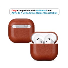 Lopie Leather Case Compatible with AirPods 4 and AirPods 4 with Active Noise Cancellation (2024), Handmade Full Grain Leather Case for Gen 4 AirPods, Protective Hard Shell Cover for Men/Women - Black