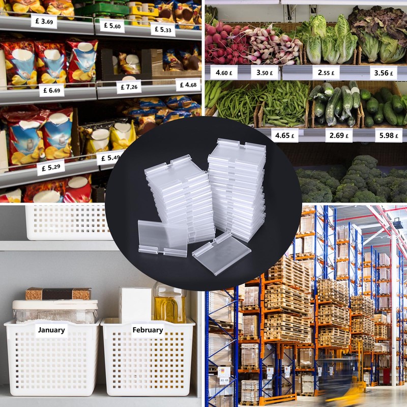 Meetory 50 PCS Clear Plastic Label Holders for Wire Shelf