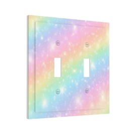 Rainbow Gradient Pastel Girly Colorful Iridescent 2 Gang Light Switch Cover Double Toggle Wall Plate Decorative Switchplate Electrical Faceplate for Bathroom Kitchen Bedroom Decor