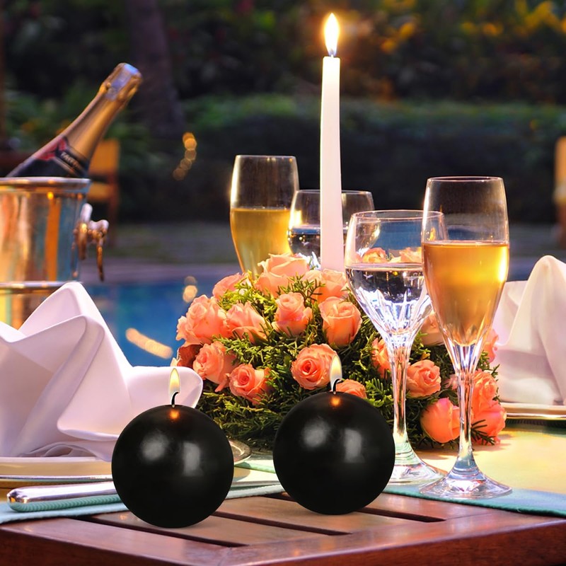 Ball Pillar Candles Set of 3 Black 3Inch Unscented Handpoured