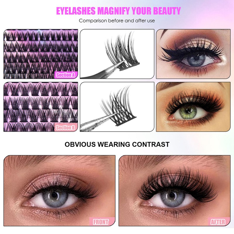 126 Cluster Lashes 10‑14mm Fluffy D Curl Individual Lashes for