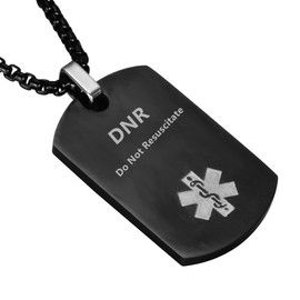 LiFashion LF Stainless Steel DNR Medical Alert Dog Tag ID Pendant Caduceus necklace for Men Women Teens Health Alert Monitoring Systems(Do Not Resuscitate),Black