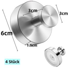 Siblaies 4 Stück Saugnapfhaken Saugnapf Haken Vakuum Saughaken Wiederablösbar Ohne Bohren Saughaken Handtuchhaken Wandhaken Edelstahl für Küche Badezimmer Glatte Fenster Wand Glas(Silber)