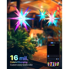 21” Lighted Moravian Star - Foldable Christmas Topper Star with USB-A Port, DIY Colors Changing with Smart APP, Music Sync, Timer, Xmas Hanging Lighted Stars, New Year Holiday Decorations