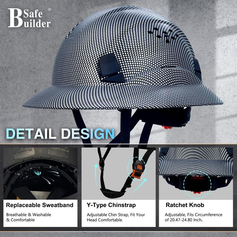 SAFEBUILDER Full Brim Hard Hats Construction Hardhats Safety Helmet Vented