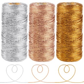 Anvin 328 Yards Wrapping Twine String Metallic Bakers Twine Decorative Packing Twine Wrapping Arts and Crafts DIY Tags Ornaments Hanging(Pack of 3, Gold Silver and Rose Gold)
