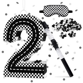 Racing Cars Birthday Decorations, Racing Cars Number 2 Pinata with Stick Blindfold and Confetti Racing Cars 2nd Birthday Party Decoration & Supplies (Racing Cars 2)