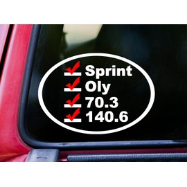 Triathlon List 6.5" x 4.5" Vinyl Decal Sticker - Checklist 70.3 140.6 Tri Swim Bike Run - White w/Red