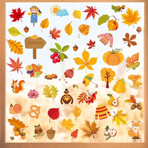 91 PCS Fall Window Clings, Thanksgiving Window Clings Autumn Window