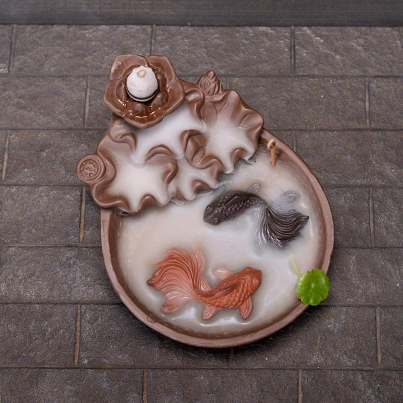 Two Fishes Incense Holders Ceramic Backflow Incense Burner Purple Clay