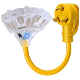 30 Amp to 110V Adapter 15 Amp Generator Distribution Power Extension Cord Cable NEMA TT-30P Male to 3x5-15R/20R Outlets Splitter with LED Indicator,3-Way 120V Electrical for RV Generators